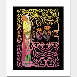 Celtic Girl (pink on black) Posters and Art